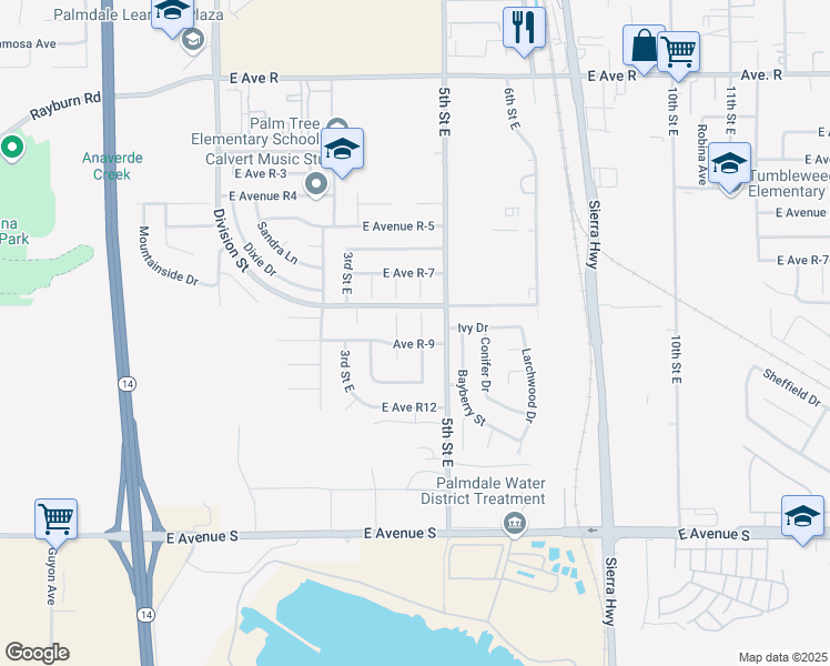 map of restaurants, bars, coffee shops, grocery stores, and more near 37509 Larkin Avenue in Palmdale