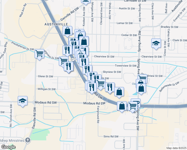 map of restaurants, bars, coffee shops, grocery stores, and more near 1242 Beltline Road Southwest in Decatur