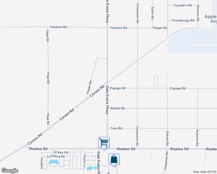map of restaurants, bars, coffee shops, grocery stores, and more near Papago Road in Apple Valley