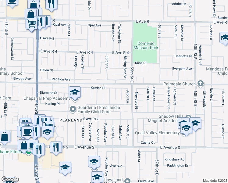 map of restaurants, bars, coffee shops, grocery stores, and more near 37537 Sabal Street in Palmdale