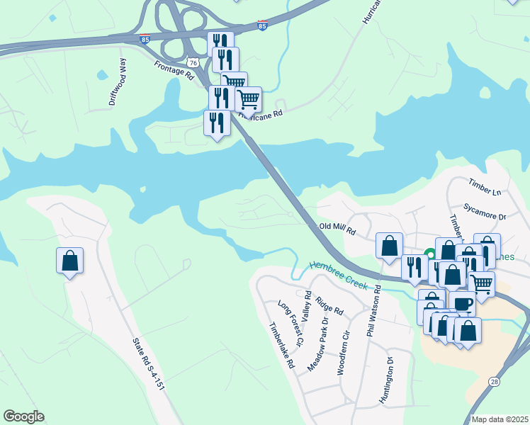 map of restaurants, bars, coffee shops, grocery stores, and more near 1609 Northlake Drive in Anderson