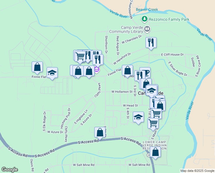 map of restaurants, bars, coffee shops, grocery stores, and more near 343 South 7th Street in Camp Verde
