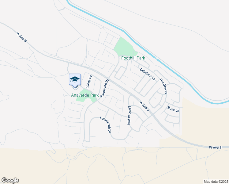map of restaurants, bars, coffee shops, grocery stores, and more near 2612 Mulberry Lane in Palmdale