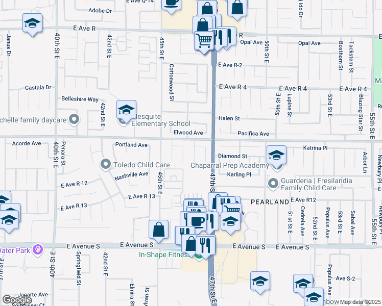 map of restaurants, bars, coffee shops, grocery stores, and more near 37529 Sulphur Spring Road in Palmdale