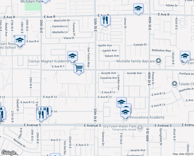 map of restaurants, bars, coffee shops, grocery stores, and more near 37521 Lilacview Avenue in Palmdale