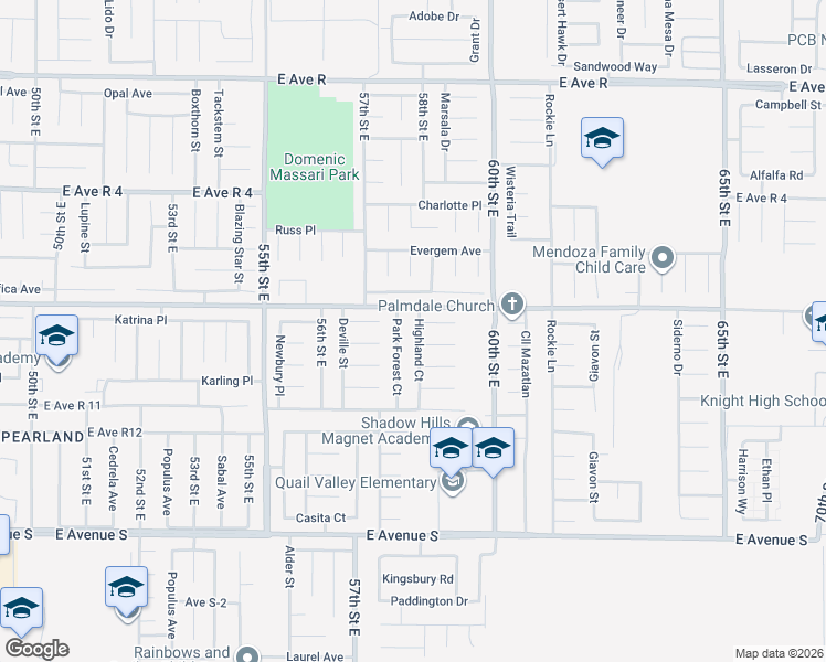 map of restaurants, bars, coffee shops, grocery stores, and more near 37549 Highland Ct in Palmdale