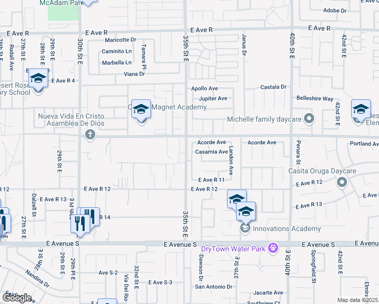 map of restaurants, bars, coffee shops, grocery stores, and more near 37521 Lilacview Avenue in Palmdale