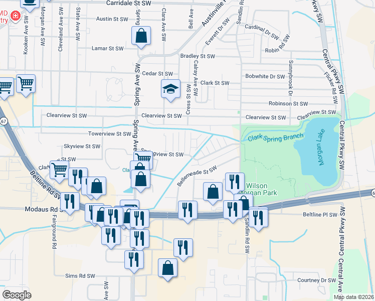 map of restaurants, bars, coffee shops, grocery stores, and more near 2433 Halifax Place Southwest in Decatur