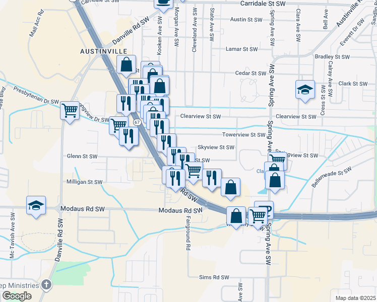 map of restaurants, bars, coffee shops, grocery stores, and more near 1242 Beltline Road Southwest in Decatur