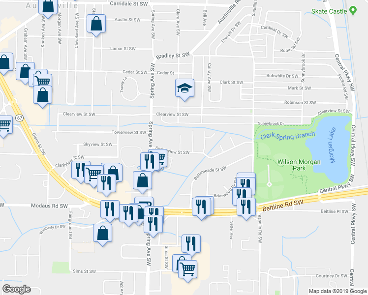map of restaurants, bars, coffee shops, grocery stores, and more near 2414 Kelly Avenue Southwest in Decatur