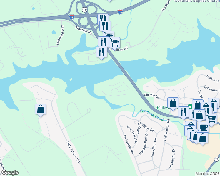 map of restaurants, bars, coffee shops, grocery stores, and more near 901 Northlake Dr in Anderson