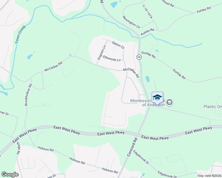 map of restaurants, bars, coffee shops, grocery stores, and more near 136 Gallant Lane in Anderson