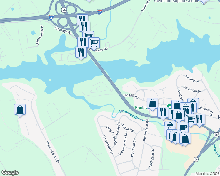 map of restaurants, bars, coffee shops, grocery stores, and more near 104 Northlake Drive in Anderson