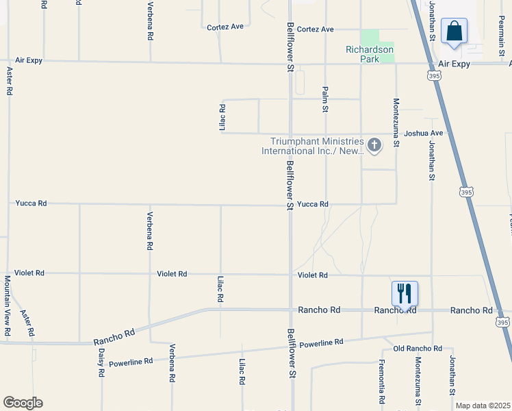 map of restaurants, bars, coffee shops, grocery stores, and more near Yucca Road in Adelanto