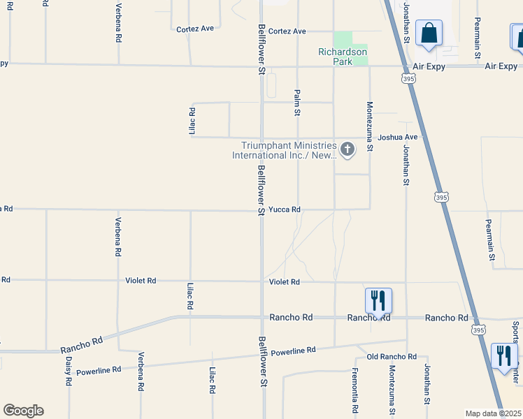 map of restaurants, bars, coffee shops, grocery stores, and more near Bellflower Street in Adelanto