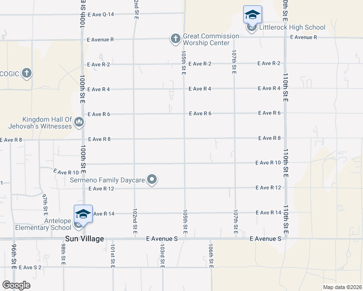 map of restaurants, bars, coffee shops, grocery stores, and more near 37551 105th Street East in Littlerock