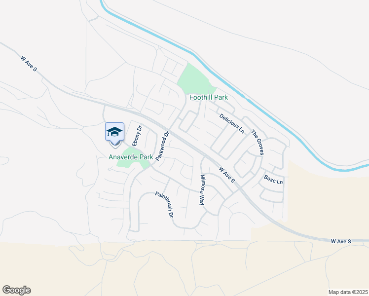 map of restaurants, bars, coffee shops, grocery stores, and more near 2601 Mulberry Lane in Palmdale