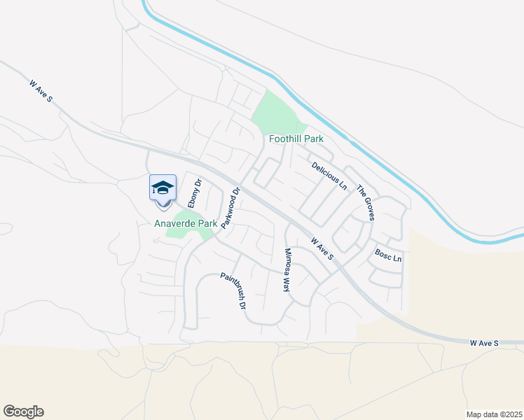 map of restaurants, bars, coffee shops, grocery stores, and more near 2601 Mulberry Lane in Palmdale