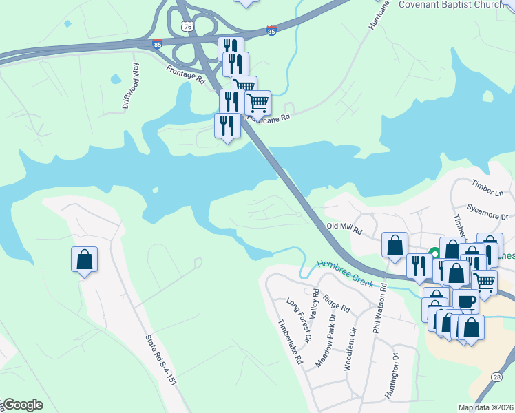 map of restaurants, bars, coffee shops, grocery stores, and more near 1011 Northlake Drive in Anderson