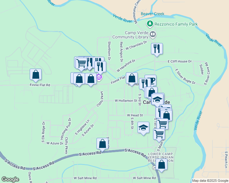 map of restaurants, bars, coffee shops, grocery stores, and more near 284 West Hollamon Street in Camp Verde
