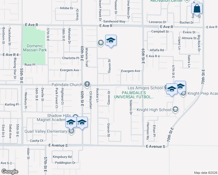 map of restaurants, bars, coffee shops, grocery stores, and more near 6147 Katrina Place in Palmdale