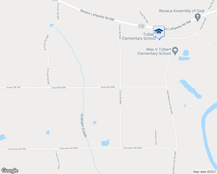 map of restaurants, bars, coffee shops, grocery stores, and more near Goat Road Northwest in Gordon County
