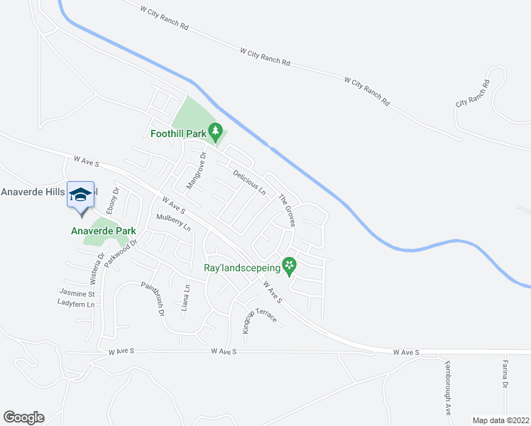 map of restaurants, bars, coffee shops, grocery stores, and more near 37602 Lemonwood Drive in Palmdale