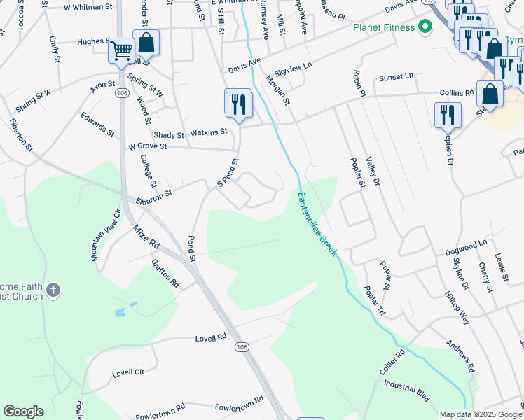 map of restaurants, bars, coffee shops, grocery stores, and more near 32 Kingston Drive in Toccoa