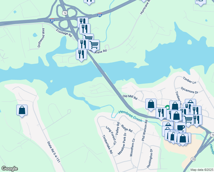 map of restaurants, bars, coffee shops, grocery stores, and more near 202 Northlake Drive in Anderson