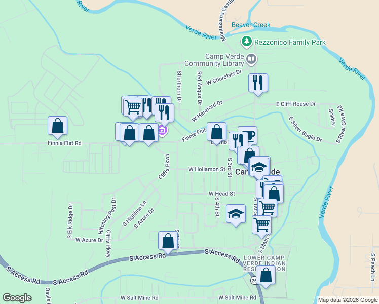 map of restaurants, bars, coffee shops, grocery stores, and more near 284 West Hollamon Street in Camp Verde