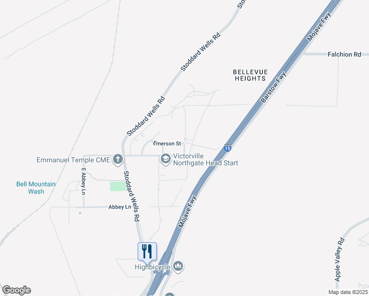 map of restaurants, bars, coffee shops, grocery stores, and more near Venus Avenue in Victorville