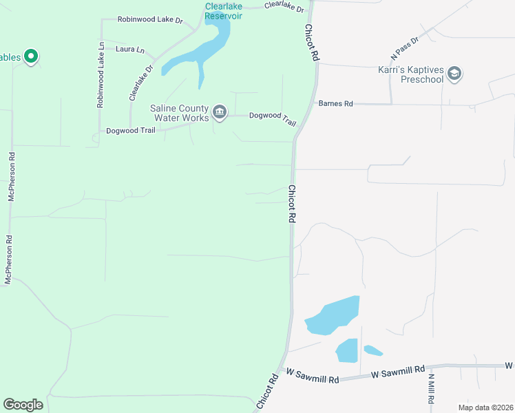 map of restaurants, bars, coffee shops, grocery stores, and more near 20300 Chicot Road in Saline County