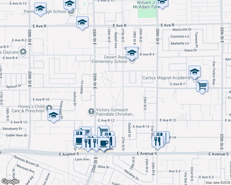 map of restaurants, bars, coffee shops, grocery stores, and more near in Lake Los Angeles