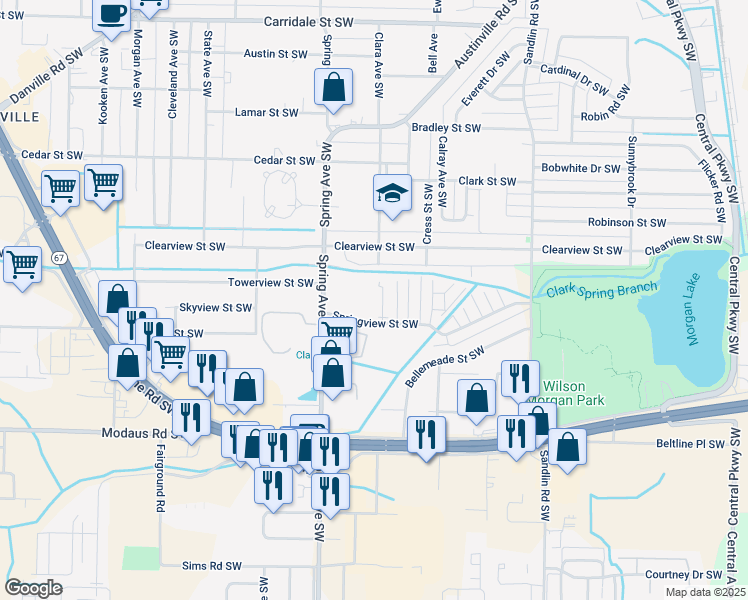 map of restaurants, bars, coffee shops, grocery stores, and more near 2506 Spring Avenue Southwest in Decatur