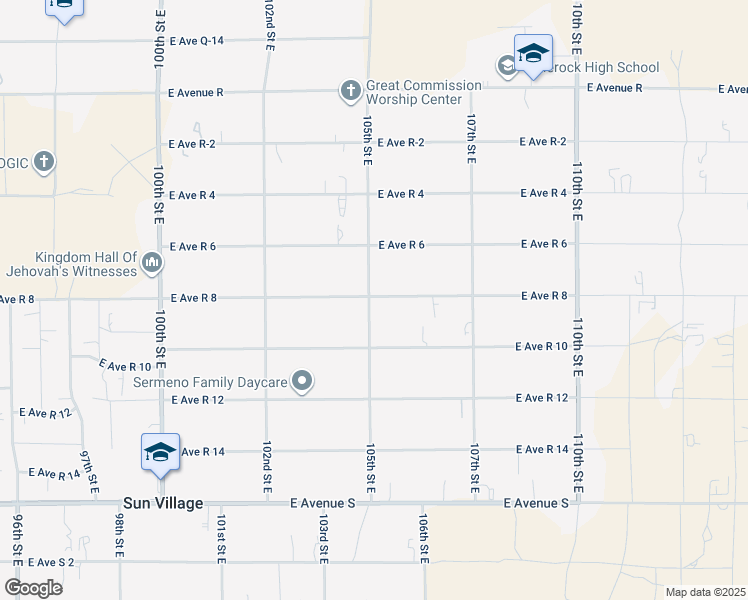 map of restaurants, bars, coffee shops, grocery stores, and more near East Avenue R 8 in Sun Village
