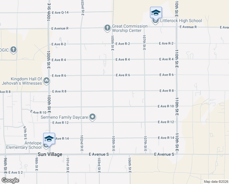 map of restaurants, bars, coffee shops, grocery stores, and more near 37551 105th Street East in Littlerock