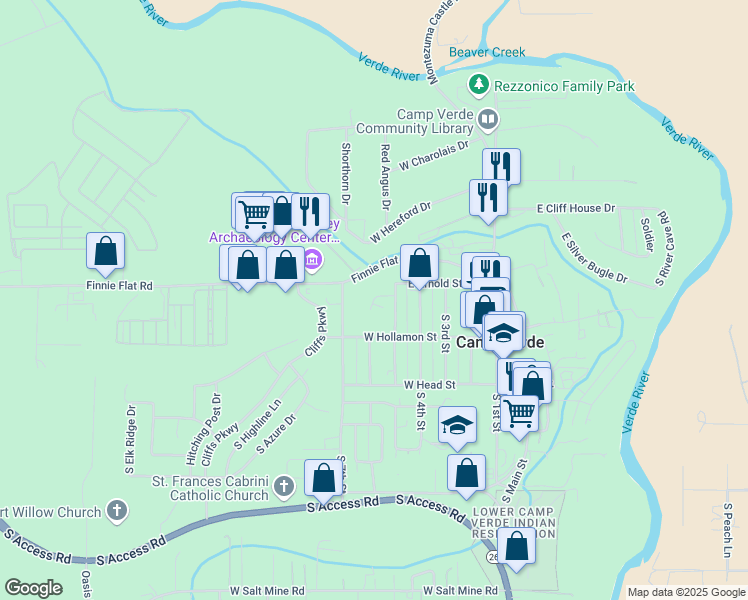 map of restaurants, bars, coffee shops, grocery stores, and more near 275 Arnold Terrace in Camp Verde