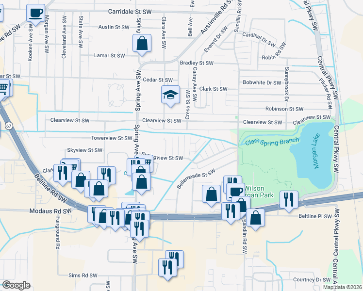 map of restaurants, bars, coffee shops, grocery stores, and more near 2433 Halifax Place Southwest in Decatur