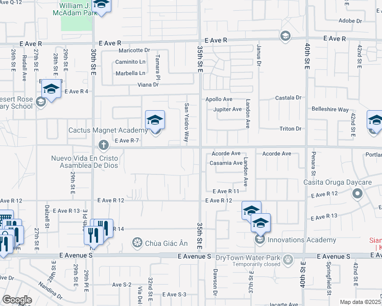 map of restaurants, bars, coffee shops, grocery stores, and more near 3344 East Avenue R8 in Palmdale