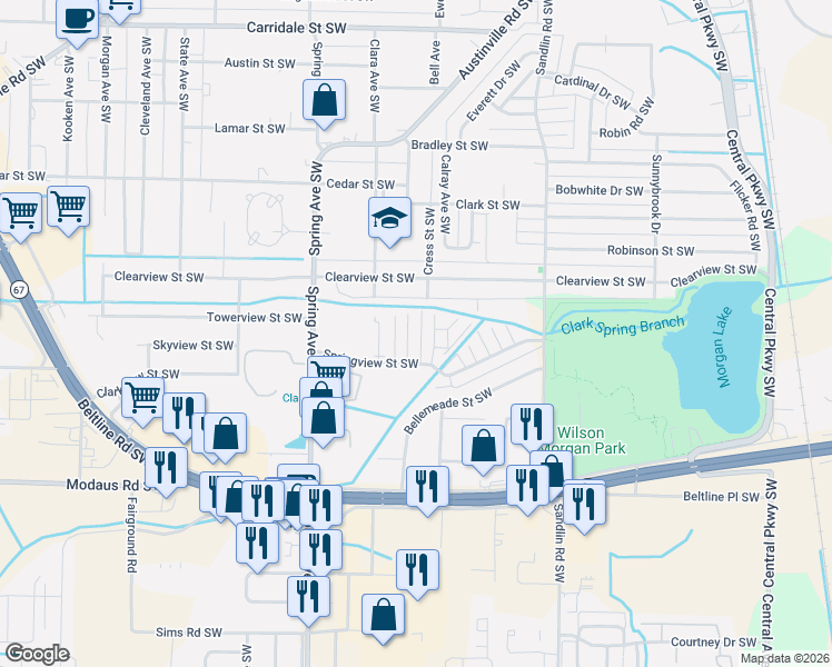 map of restaurants, bars, coffee shops, grocery stores, and more near 2433 Halifax Place Southwest in Decatur