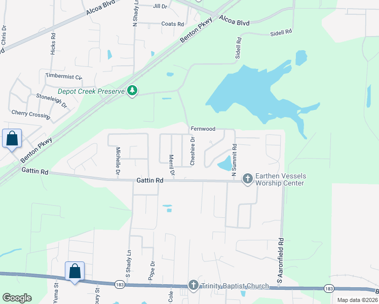 map of restaurants, bars, coffee shops, grocery stores, and more near 401 Cheshire Drive in Benton