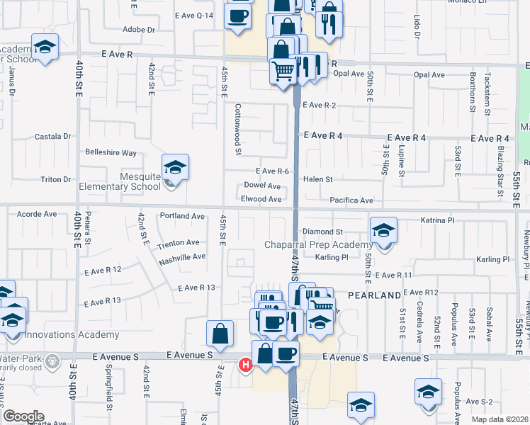 map of restaurants, bars, coffee shops, grocery stores, and more near 37555 Sulphur Spring Road in Palmdale