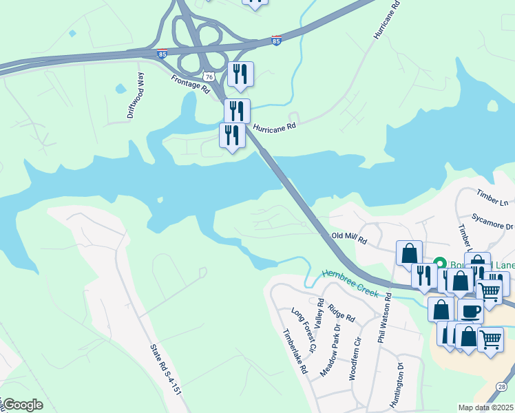 map of restaurants, bars, coffee shops, grocery stores, and more near 709 Northlake Drive in Anderson