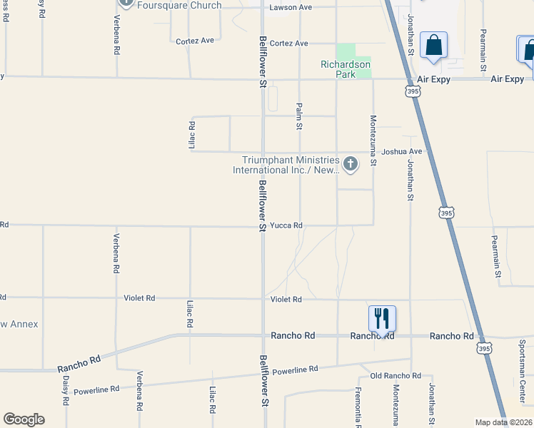 map of restaurants, bars, coffee shops, grocery stores, and more near 2 Bellflower Street in Adelanto