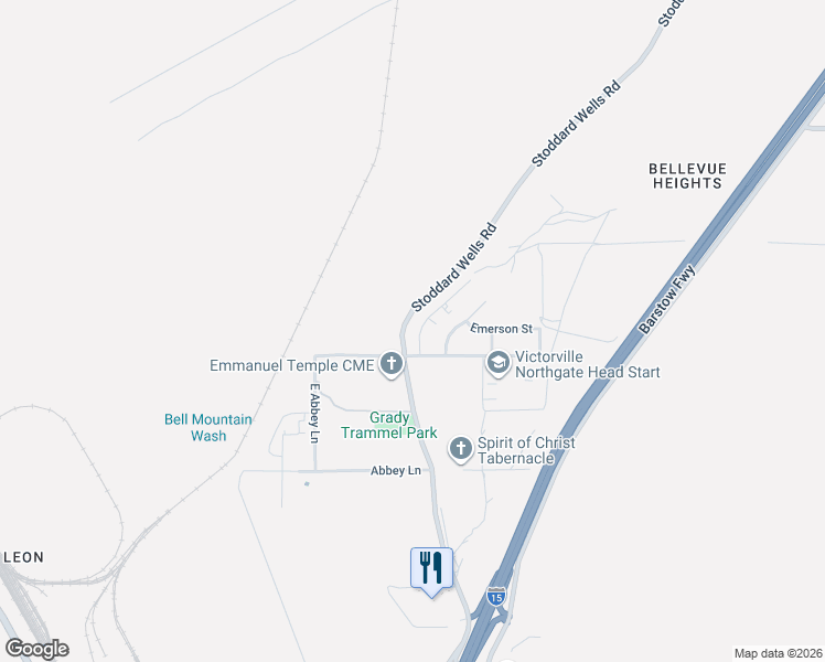 map of restaurants, bars, coffee shops, grocery stores, and more near 17370 Jupiter Avenue in Victorville