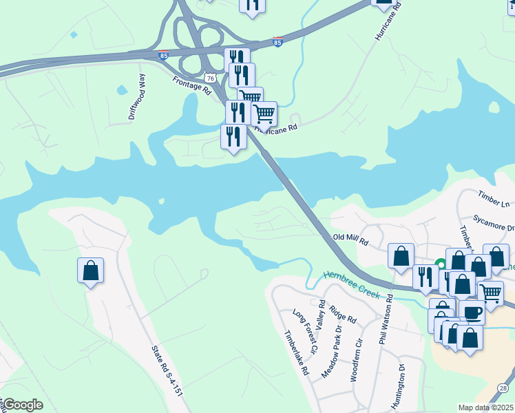 map of restaurants, bars, coffee shops, grocery stores, and more near 709 Northlake Drive in Anderson