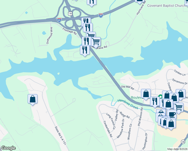 map of restaurants, bars, coffee shops, grocery stores, and more near 709 Northlake Drive in Anderson