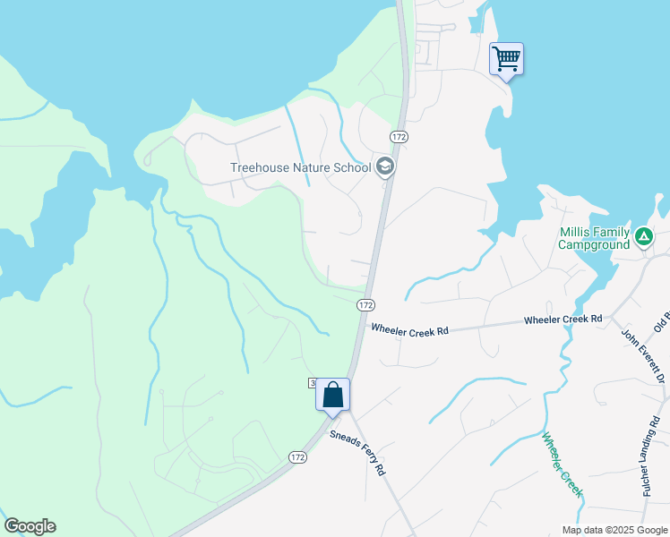 map of restaurants, bars, coffee shops, grocery stores, and more near 104 Camden Court in Sneads Ferry