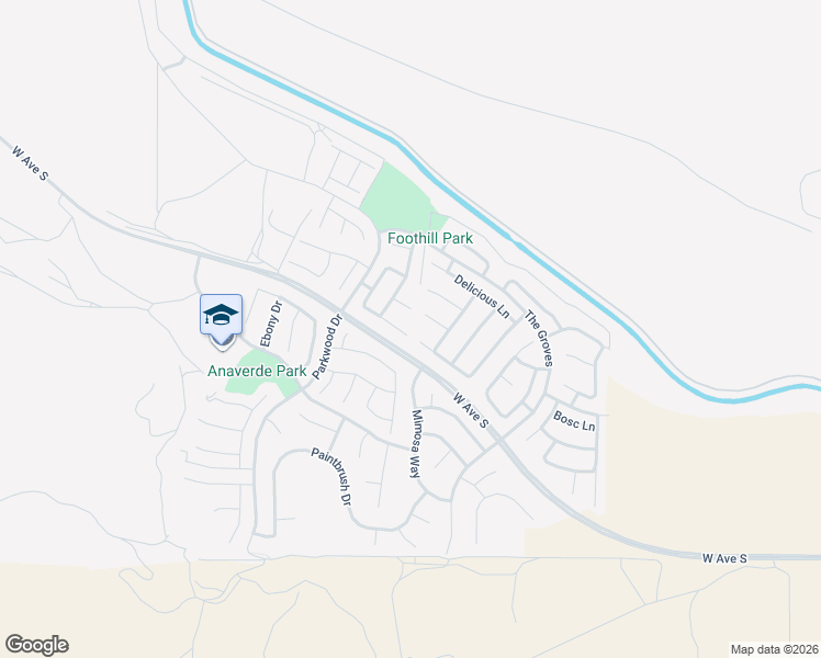 map of restaurants, bars, coffee shops, grocery stores, and more near 2501 Cassia Drive in Palmdale