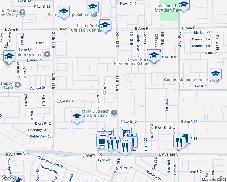 map of restaurants, bars, coffee shops, grocery stores, and more near in Lake Los Angeles